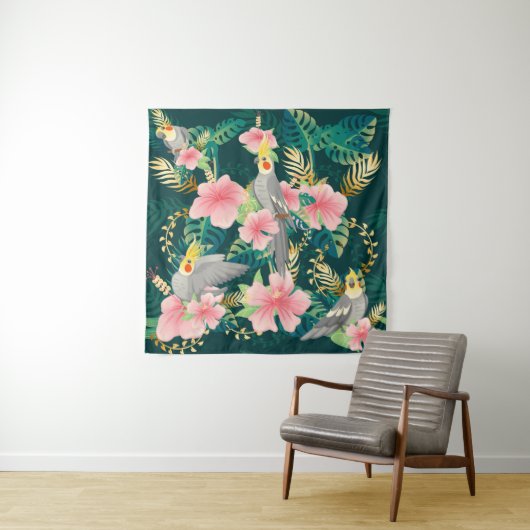 Tenture Perroquet motif mignon et sans couture sur gre (En situation)