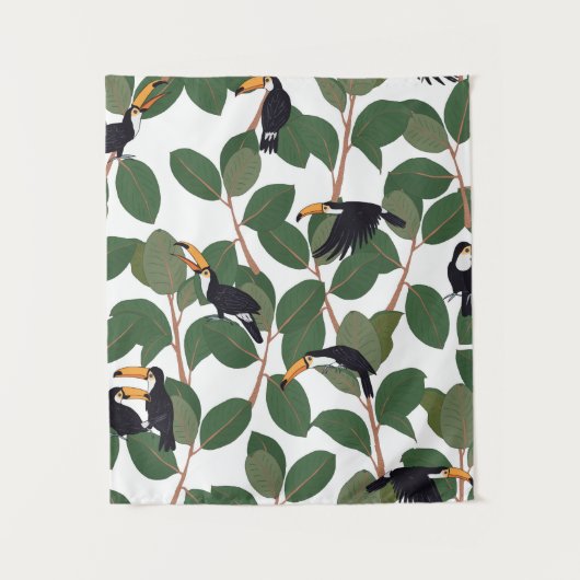 Tenture Perroquet toucan avec ficus palm feuilles sans sou (Devant)