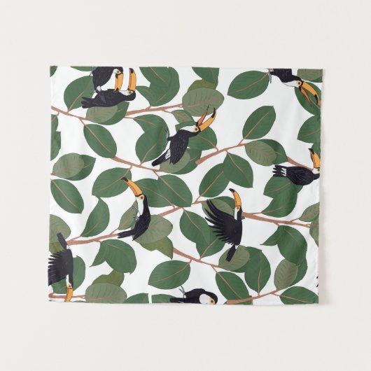 Tenture Perroquet toucan avec ficus palm feuilles sans sou (Devant (Horizontal))