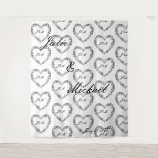 Tenture Personalize Wedding Backdrop Black and White Heart