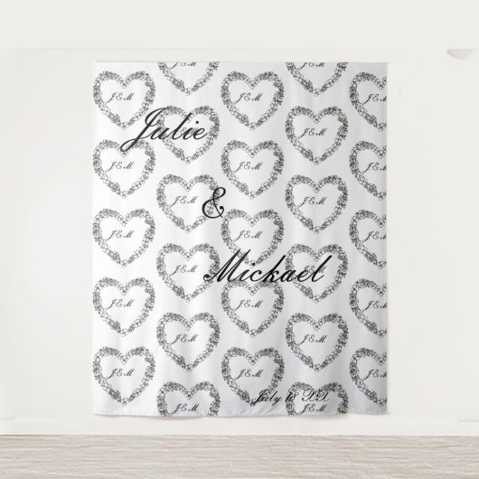 Tenture Personalize Wedding Backdrop Black and White Heart (Devant)