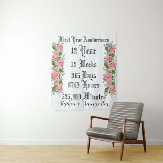 Tenture Personalized first  year anniversary typography  (En situation)