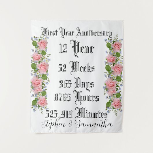 Tenture Personalized first  year anniversary typography  (Devant)