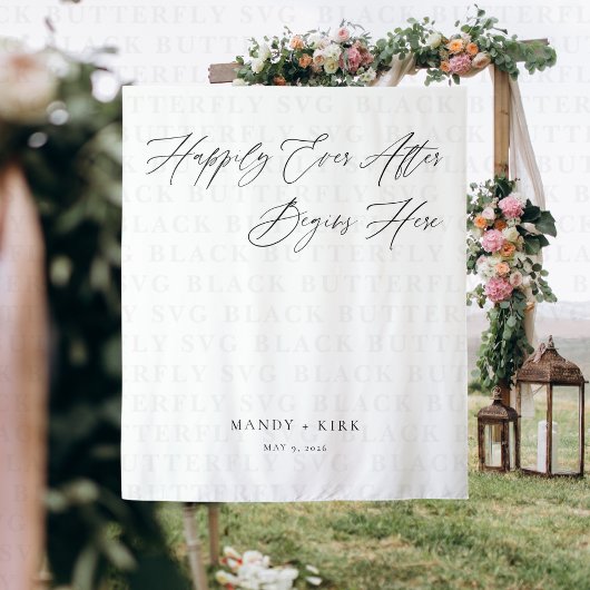Tenture Personalized Happily Ever After Wedding Backdrop