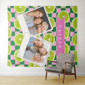 Tenture Personalized Lime Gingham Citrus Custom Name (En situation (horizontale))