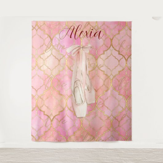 Tenture Personalized Pink Ballet Dance Studio Backdrop (Devant)
