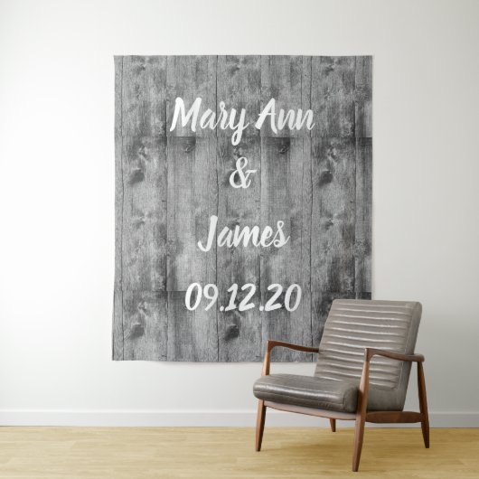Tenture Personalized Wedding Backdrop Wood Background (En situation)