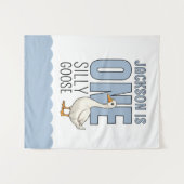 Tenture Personnalisé Blue One Silly Goose First Birday (Devant (Horizontal))