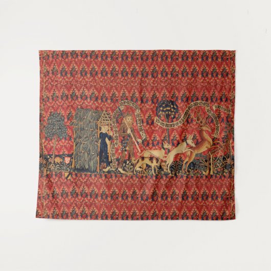 Tenture PERSONNES SAUVAGES EN CHASSE DE CERF, Animaux, Flo (Devant (Horizontal))