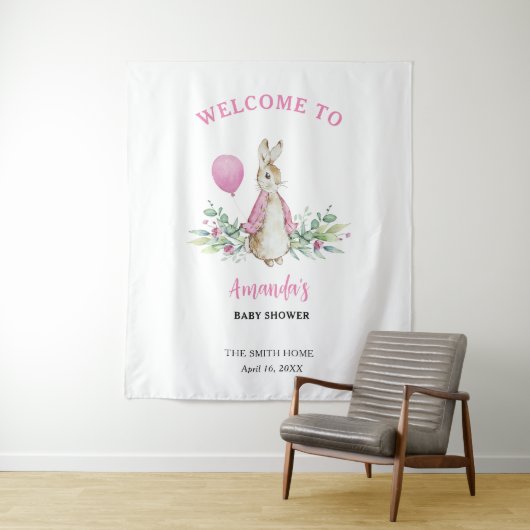 Tenture Peter Rabbit Baby shower rose (En situation)