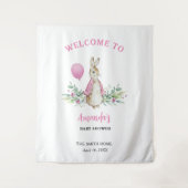 Tenture Peter Rabbit Baby shower rose (Devant)