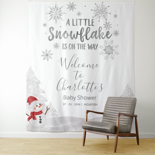 Tenture Petit flocon de neige Baby shower gris fond (En situation)