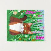 Tenture Petit gingembre Kitty Brown dans un champ de fleur (Devant (Horizontal))