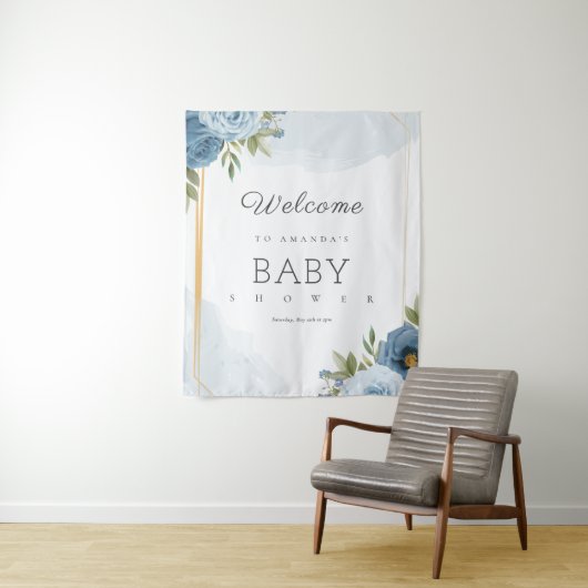 Tenture Petit Sweetie Elegant Baby shower Bleu Botanique (En situation)