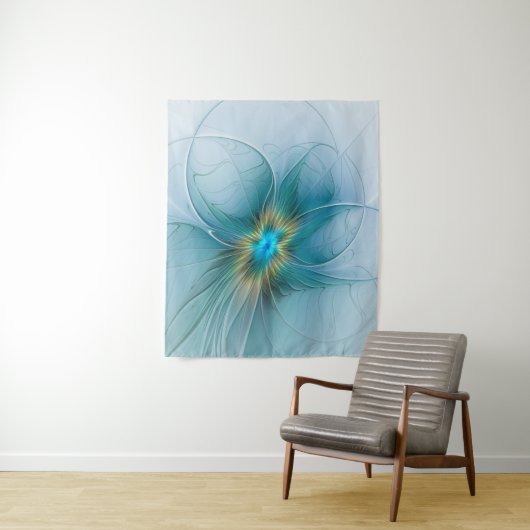 Tenture Petite Beauté Moderne Bleu Or Fractal Art Flower (En situation)