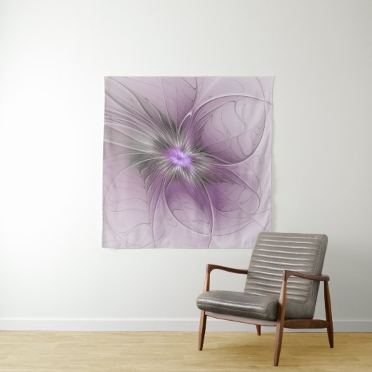 Tenture Petite Beauté Moderne Mauve Grey Fractal Art Flowe (En situation (horizontale))