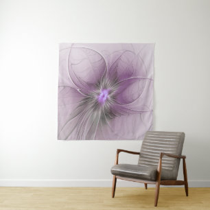 Tenture Petite Beauté Moderne Mauve Grey Fractal Art Flowe