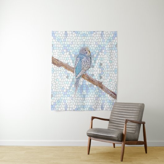 Tenture Petite bougie bleue sur arrière - plan en mosaïque (En situation)