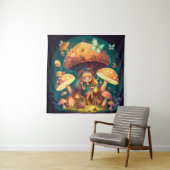 Tenture Petite fille elfe parmi les champignons (En situation)