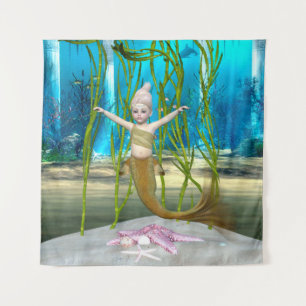 Tenture Petite fille Imaginaire mignonne, Océan Bleu