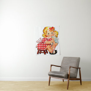 Tenture Petite fille retro vintage poupée