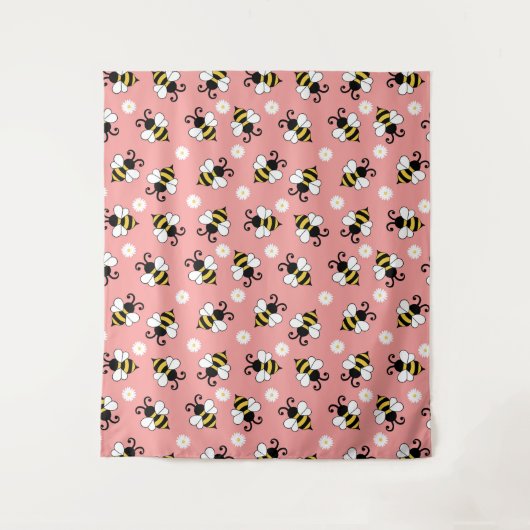 Tenture Petites abeilles mignonnes et fleurs marguerites m (Devant)