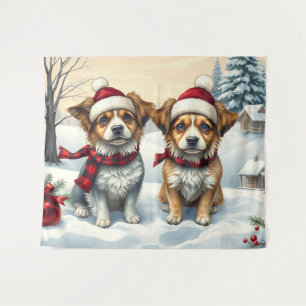 Tenture Petits chiens en hiver avant l'arrivée et l'hiver