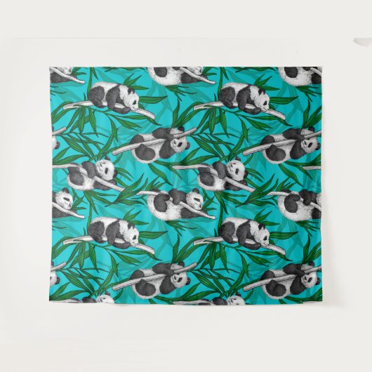 Tenture Petits panda turquoise (Devant (Horizontal))