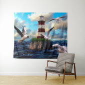 Tenture Phare et oiseaux (En situation (horizontale))