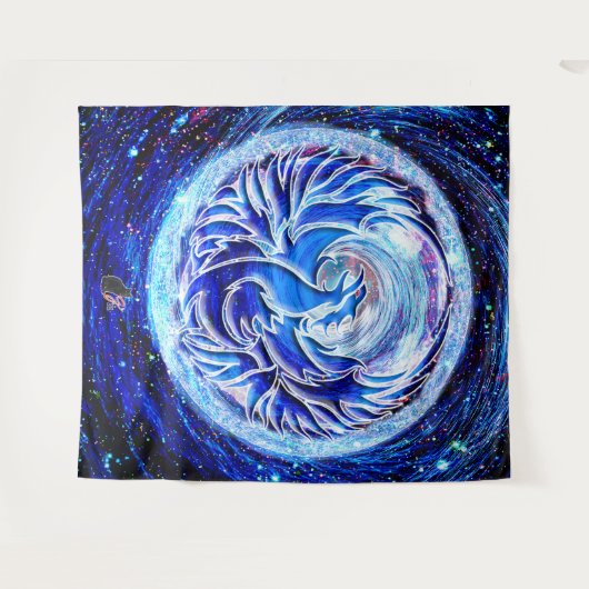 Tenture Phoenix bleu (Devant (Horizontal))