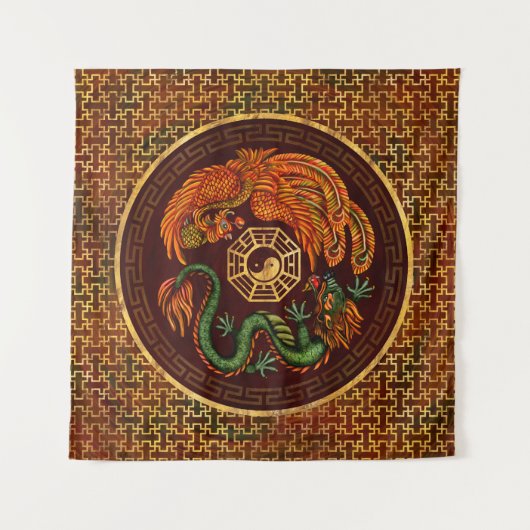 Tenture Phoenix et Dragon avec bagua #1 (Devant (Horizontal))