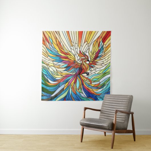 Tenture Phoenix Rising - mosaïque colorée art (En situation)