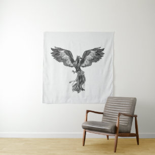 Tenture Phoenix se levant - noir et blanc