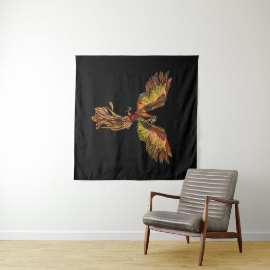 Tenture Phoenix se levant - sur le noir (En situation (horizontale))