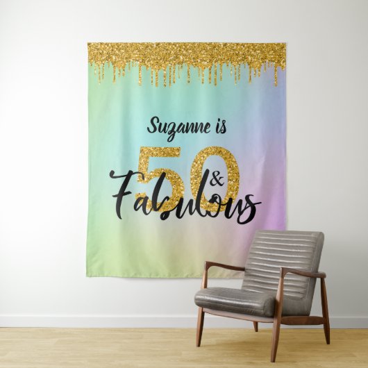 Tenture Photo Backdrop Booth 50 et Fabulous Party Gold (En situation)