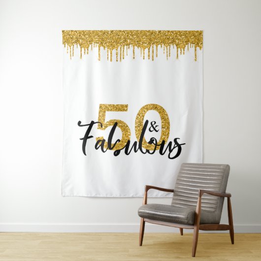 Tenture Photo Backdrop Booth 50 et Fabulous Party Gold (En situation)