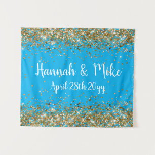 Tenture Photo Booth Prop de Mariage Blue Gold personnalisé