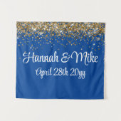 Tenture Photo Booth Prop de Mariage Blue Gold personnalisé (Devant (Horizontal))
