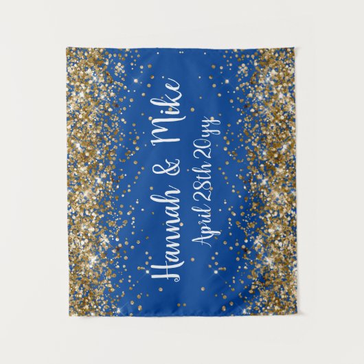 Tenture Photo Booth Prop de Mariage Blue Gold personnalisé (Devant)