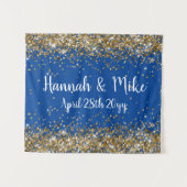 Tenture Photo Booth Prop de Mariage Blue Gold personnalisé (Devant (Horizontal))