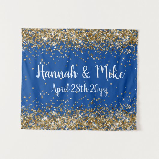 Tenture Photo Booth Prop de Mariage Blue Gold personnalisé (Devant (Horizontal))