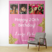 Tenture Photo Collage 20th Birthday Party Gold fond (En situation)