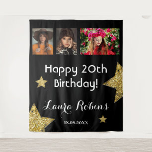 Tenture Photo Collage 20th Birthday Party Gold fond