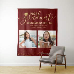 Tenture Photo Collage Graduation Booth Burgundy Arrière-pl