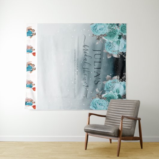 Tenture Photo de Baby Shower Fleurie Bleu Poussiéreux (En situation (horizontale))