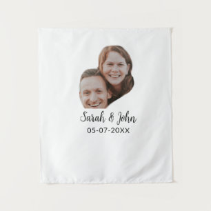 Tenture Photo de couple avec nom et date simple mariage 