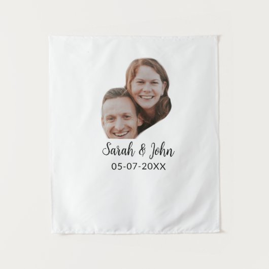 Tenture Photo de couple avec nom et date simple mariage (Devant)
