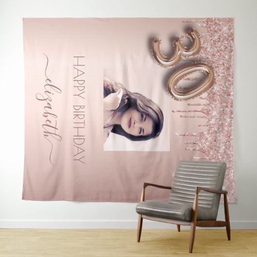Tenture Photo de fête d'anniversaire 30 ans rose gold pail (En situation (horizontale))
