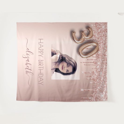 Tenture Photo de fête d'anniversaire 30 ans rose gold pail (Devant (Horizontal))