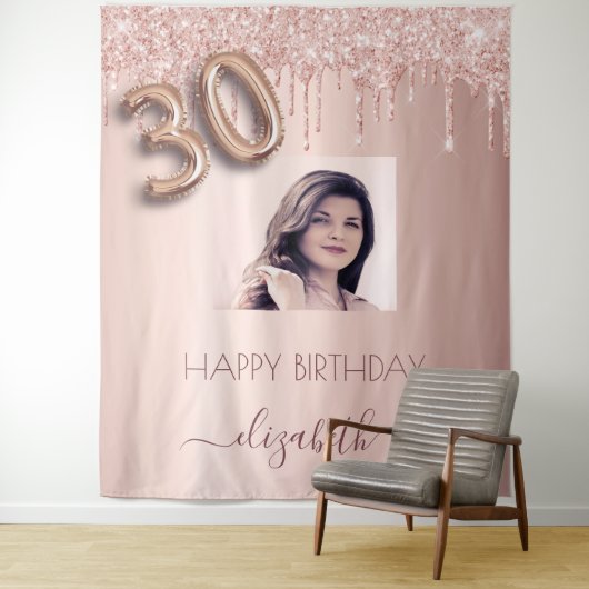 Tenture Photo de fête d'anniversaire 30 ans rose gold pail (En situation)